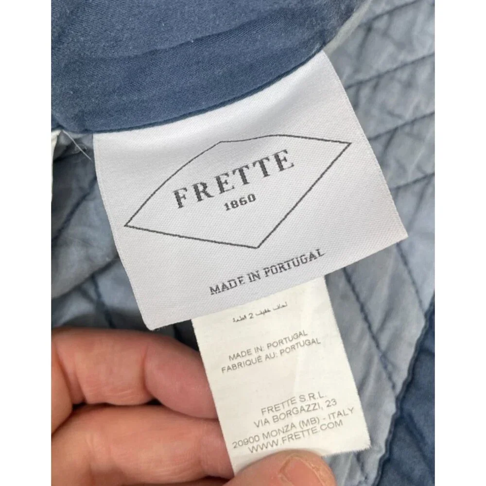 Frette King Quilt Coverlet Blue Cotton Chevron Light 106x102 Read